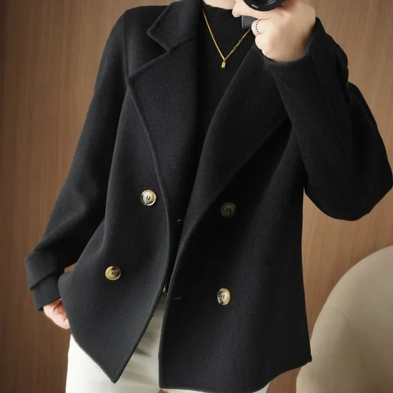 Korean Women's Clothes 2023 Autumn Winter New Turn-down Collar Women's Coat Street Fashion Temperament Slim Fit Tweed Jacket
