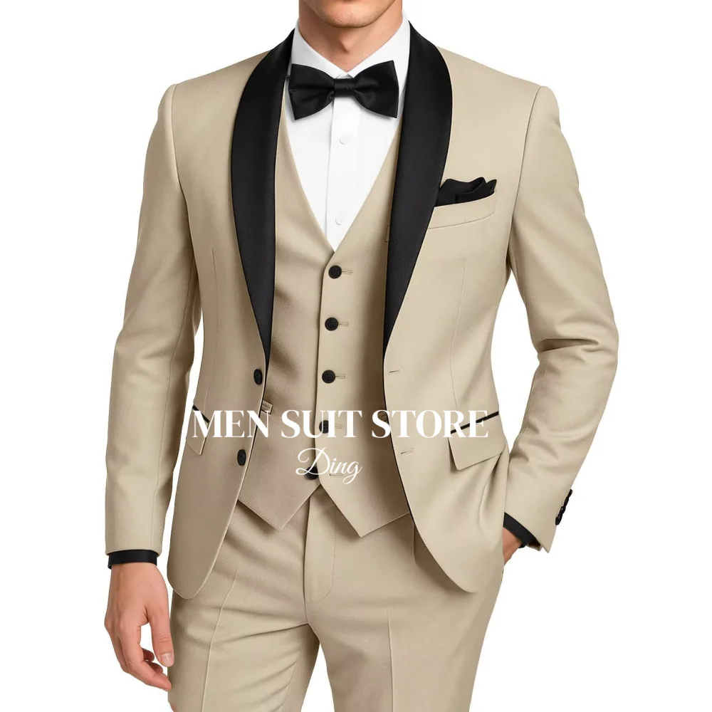 

Мужской костюм-тройка, приталенный костюм для мужчин, смокинг на двух пуговицах для свадьбы, выпускного вечера, шаль с лацканами, пиджак, жилет, брюки, комплект trajes para hombre