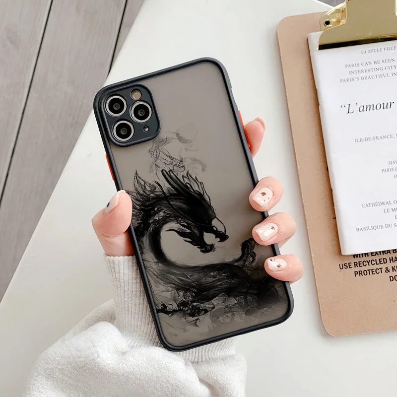 Dragon Ink Brush Painting Phone Case for iPhone 16 14 12 13 mini 11 Pro Max 15 14 7 8 Plus SE 2020 X XR XS Hard Back Cover Funda