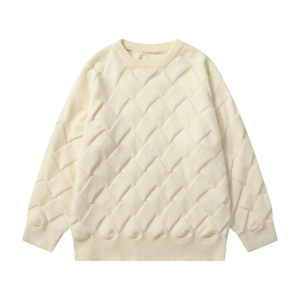 Ancient Winter New Style Trendy Solid Color Twisted Flower Round Neck Knitted Sweater for Male Students Warm Thread Clothes