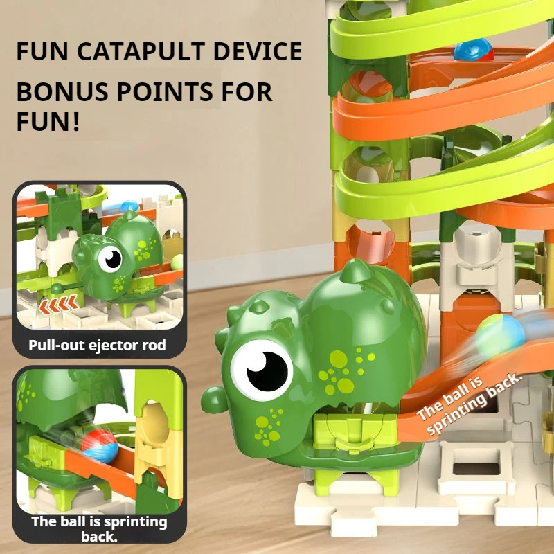 Children  Marble Run Maze Dinosaur Catapult Ball building blocks Building Brick Maze Ball Game Educational Learning Toy HBD Gift