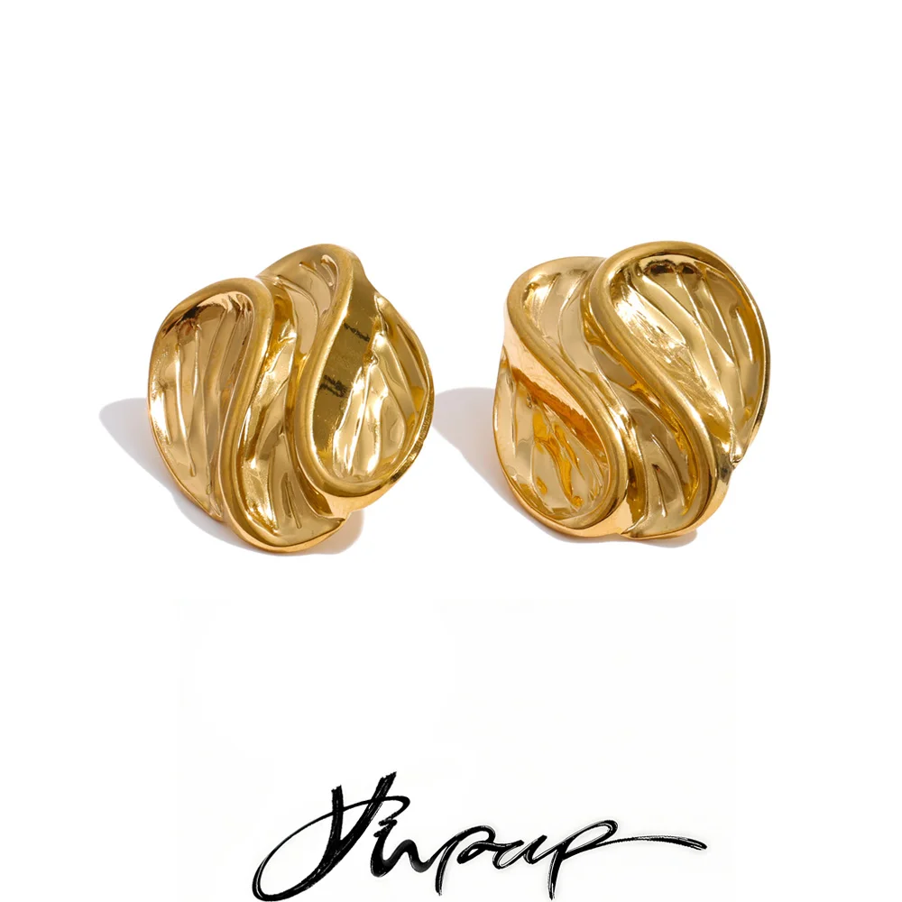 Yhpup Stainless Steel Metal Geometric 18K Gold Plated Fashion Stud Earrings Waterproof Daily Attractive Women Jewelry Wholesale