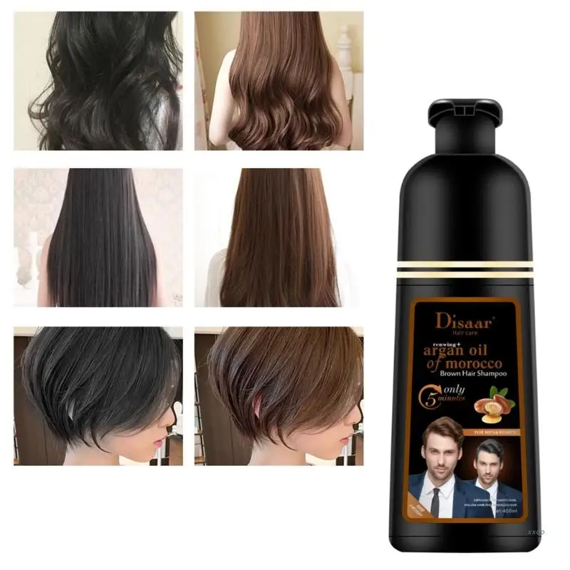 Disaar Aloe/ Argan Oil Speedy Hair Color Shampoo Cover Gray & White Hair Natural Brown Hair Dye Shampoo Repair Damaged Supplies