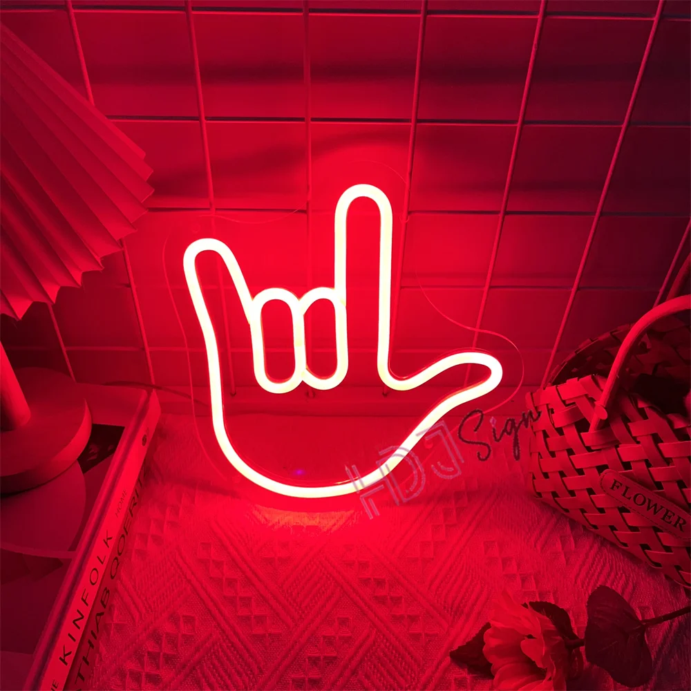 Hand LOVE Gesture LED Neon Sign Wedding Party Wall Decor Room Bedroom Decoration Sign Love Neon Lights Lamps for Valentine Gifts