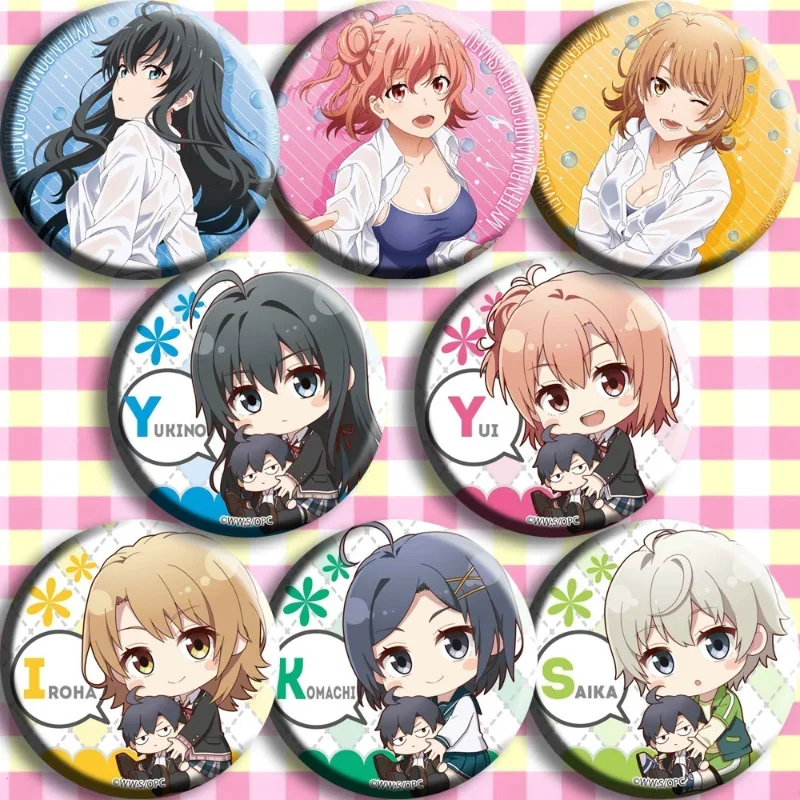 Yukino Yuitsuno Hachiman Hikigaya Anime Badges 58mm Secondary Peripherals Anime Lapel Pins for Backpacks Comic Exhibition Gifts