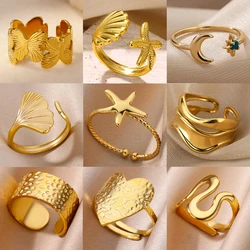 Stainless Steel Rings for Women Gold Color Star Open Ring Fashion Charm Jewelry Waterproof Wedding Accessories Birthday Gifts