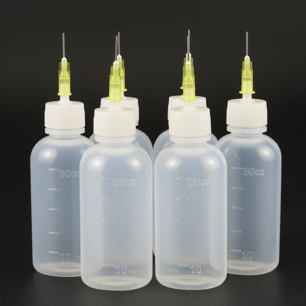 6pcs 50ml Transparent Glue Bottle Squeezable Applicator Plastic Liquid Bottle with 50pcs Dispensing Needle Suitable for Glue DIY