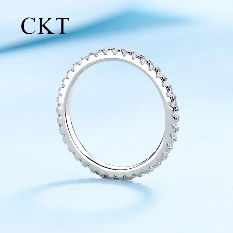 18K White Gold Platinum Circle Diamond Rings for Women Pt950 0.57 Carat Moissanite Simple Ring Wedding Band Sparkling Jewelry