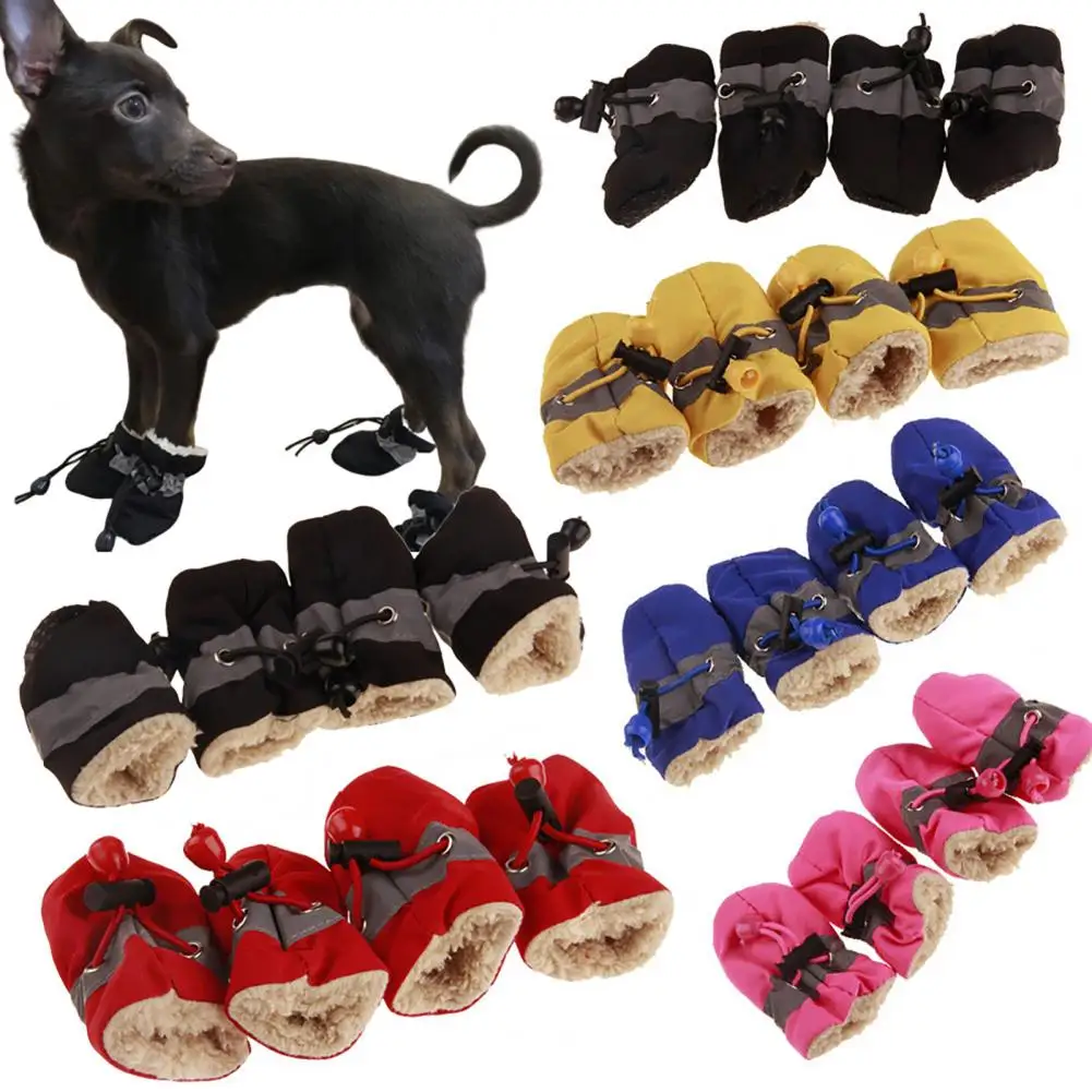 4Pcs/Set Add Velvet Pet Shoes Small Dog Puppy Shoes Non-Slip Rain Boots Footwear Shoes Protective Cover Pet Dog Puppy Foot Cover