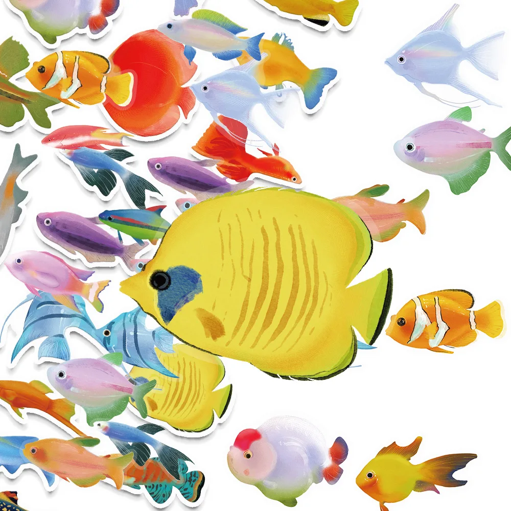 50 Stück Transparente Fisch-Aufkleber Laptop-Sticker Wohnzimmer Scrapbook Skateboard Gepäck Kunst Wasserfeste Handy-Graffiti-Aufkleber