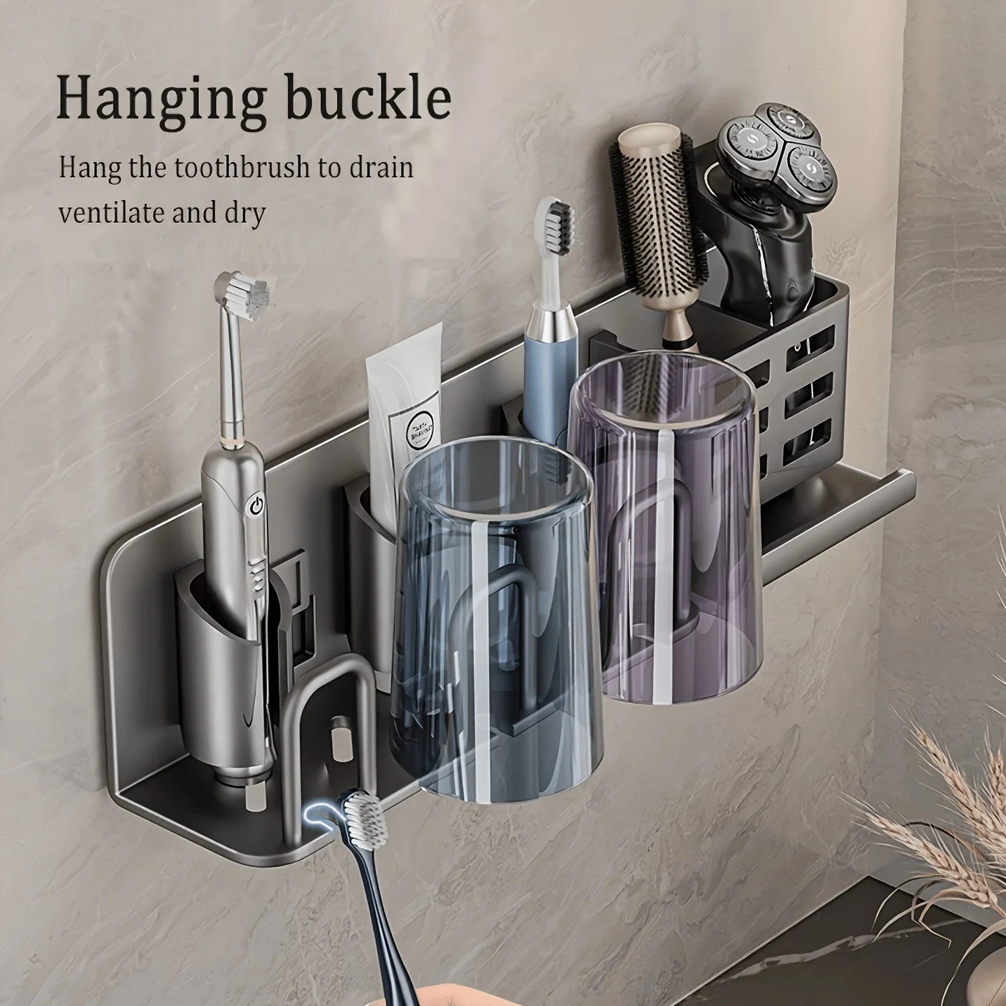 Wall Mounted No Drill Toothbrush Holder Storage Slots Saving Bathroom Organizer Electric Toothbrushes Razors Modern Accessory