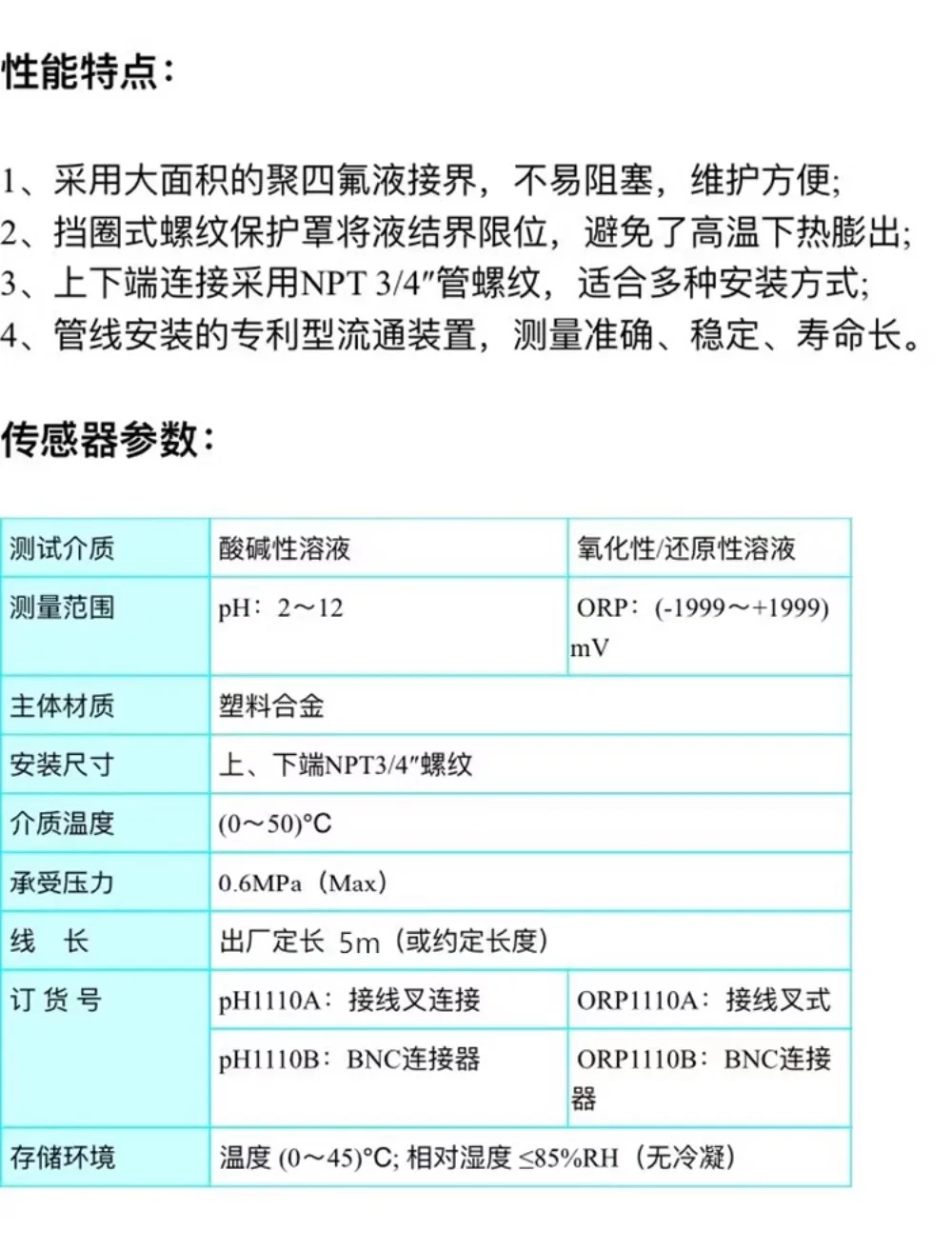 Sonda PH-1110 pH, ORP1110, eletrodo do medidor Redox