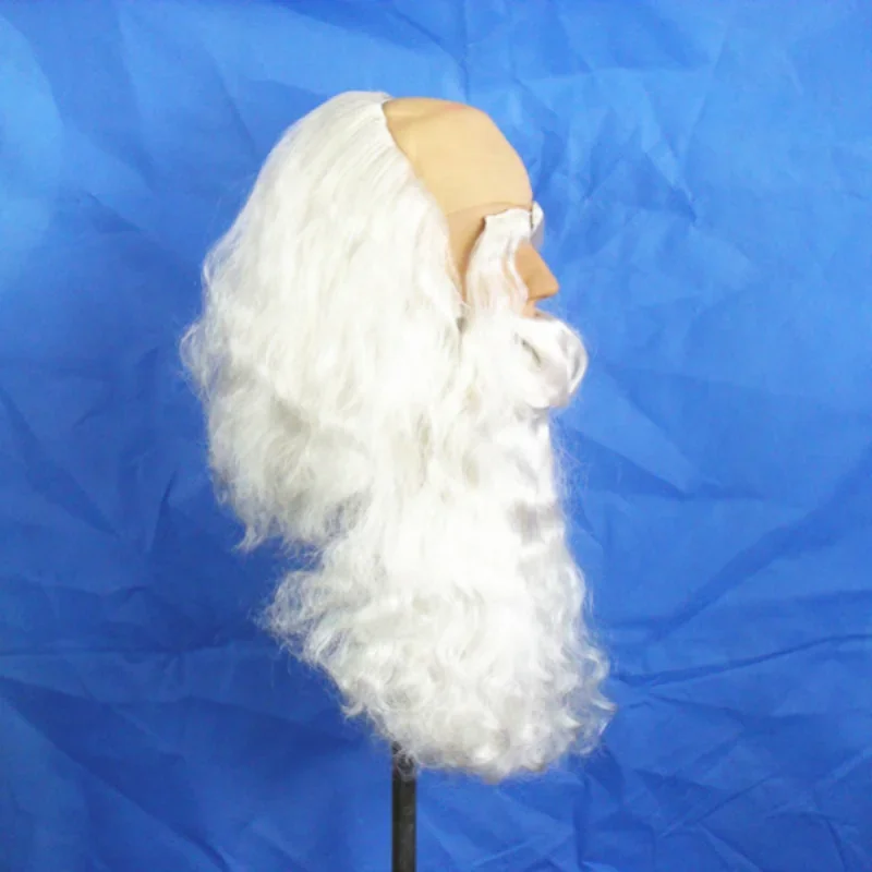 Santa Claus Cosplay Wig and Beard Prop White Hairpiece Accessories Santa Beard and Wigs for Christmas Masquerade Party