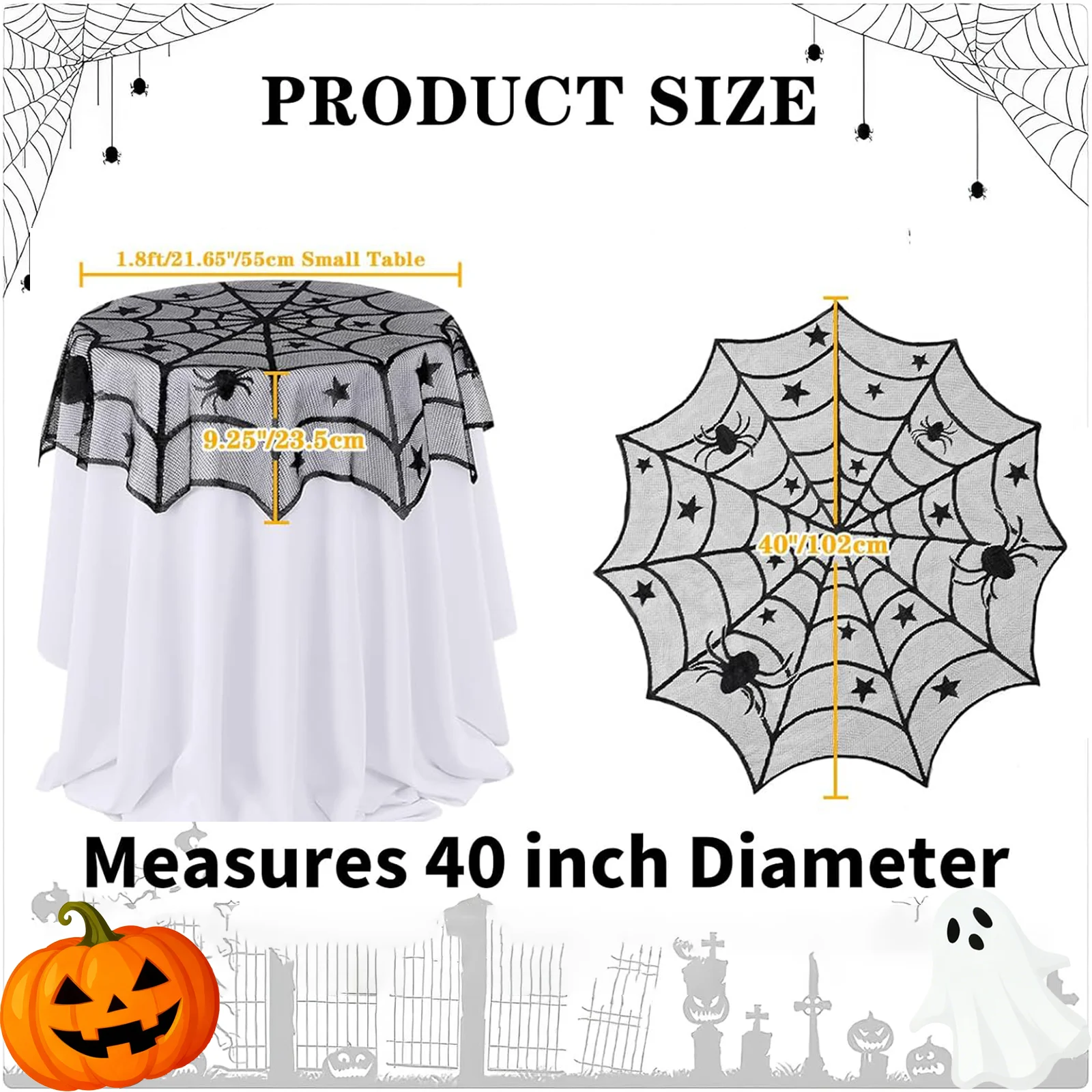40 Inch Round Spider Web Lace Table Topper Black Halloween Spider Web Tablecloth Party Decoration Small Table Topper Spider Web
