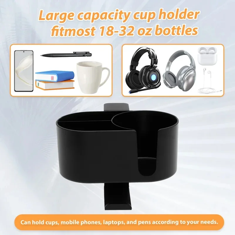 4 in 1 Desk Cup Holder Headphone Hanger Universal Adjustable Leak Proof Clip On Table Coffee Mug Holder Gaming Desk Organizer view 4
