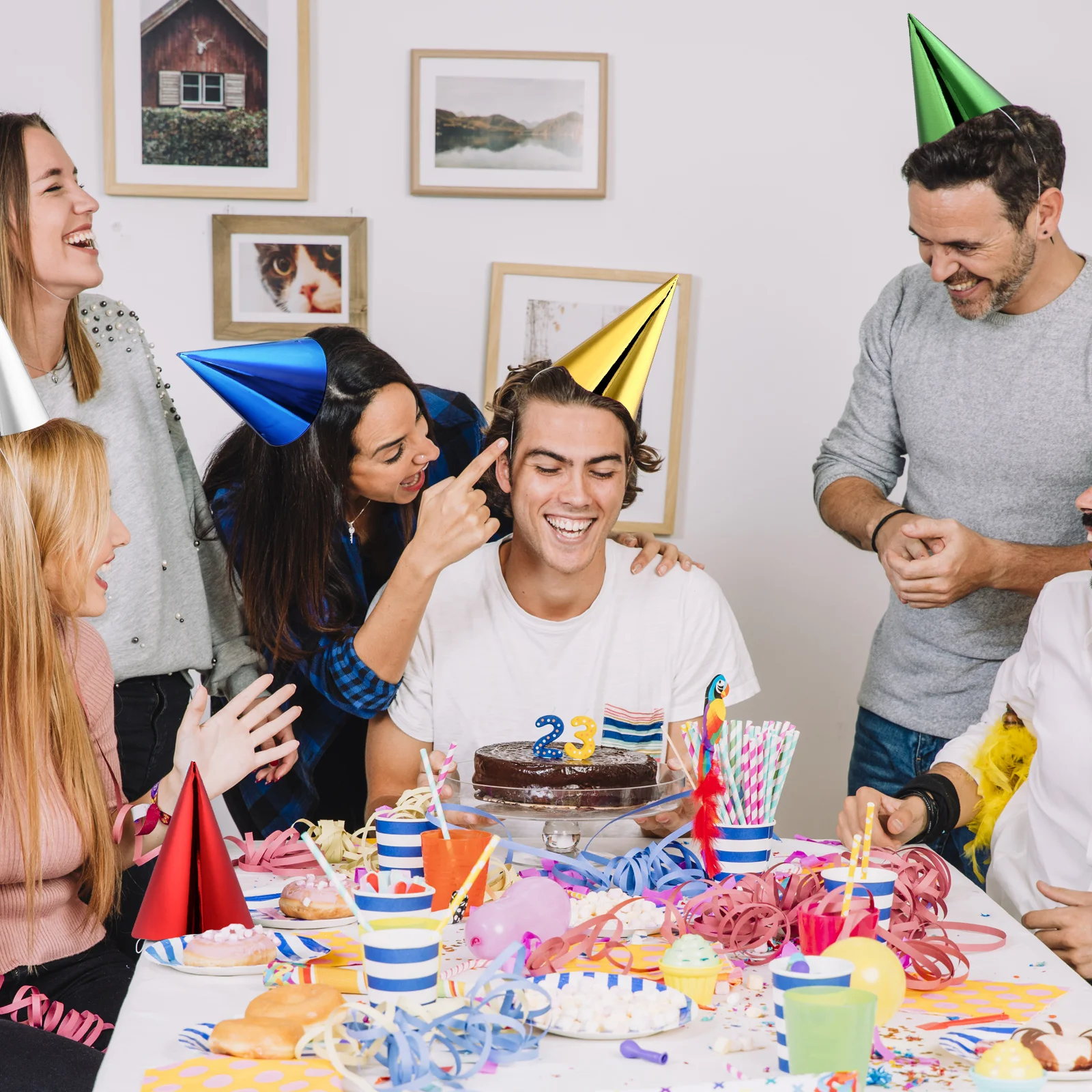 30 قطعة 7.3*4.9 بوصة مخروط قبعات الحفلات الملونة لامع احباط عيد ميلاد مخروط القبعات السائبة المعدنية احباط مخروط أغطية الرأس