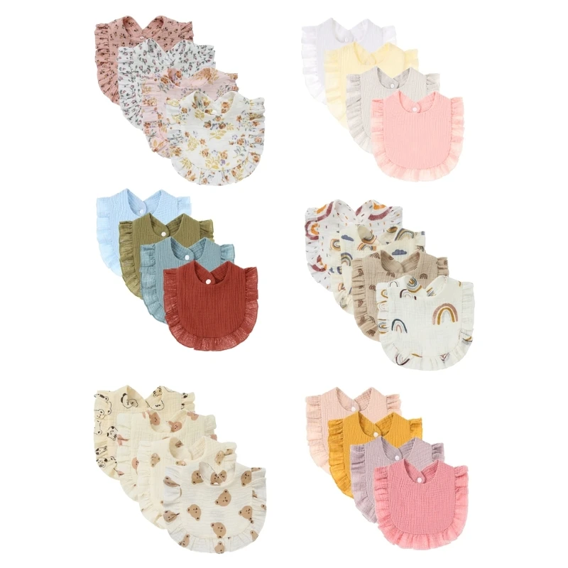 

4Pcs Feeding Bibs Baby Lotus Leaf Bib Drooling Apron Cotton Burp Cloths