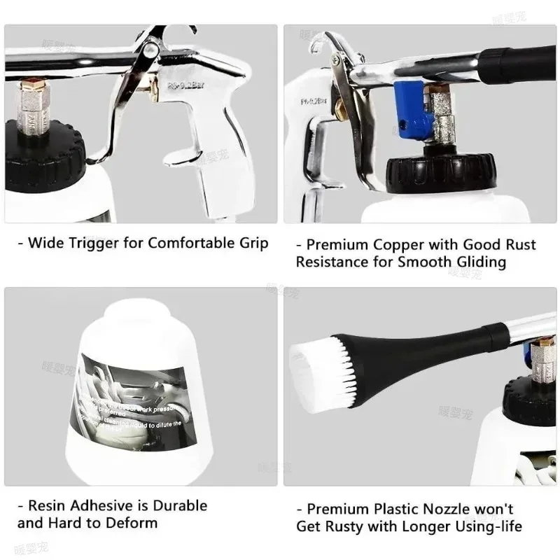 Pneumatic Car Interior Cleaning Gun Cyclone Dust Blower for Auto Detailing with Brush Handheld High Pressure Air Duster