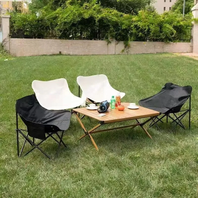Foldable Aluminum Alloy Camping Chair, Lightweight Durable Oxford Fabric Modern Outdoor Hiking Garden Chair with Side Pocket