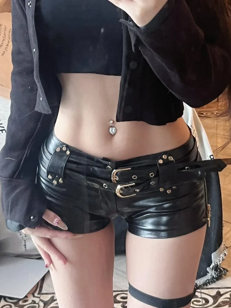 Trendy Sexy Y2K Nachtclub Niedrige Taille Bodycon PU Leder Ultra Kurze Stiefel Shorts Für Frauen PU Hot Sexy Nachtclub Mädchen 21P8