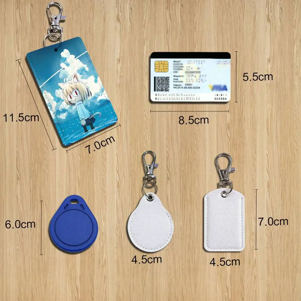 Arcueid Brunestud Tsukihime Rectangle ID Card Case Keychain Access Card Bag Key Tag Ring Leather Card Holder Key Ring Access