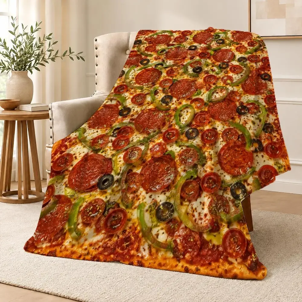 Food Retro Hand Drawn Pizza Italian Doodle Throw Soft Flannel Throw Blanket Warm for Couch Bed Sofa pets Cozy All Season