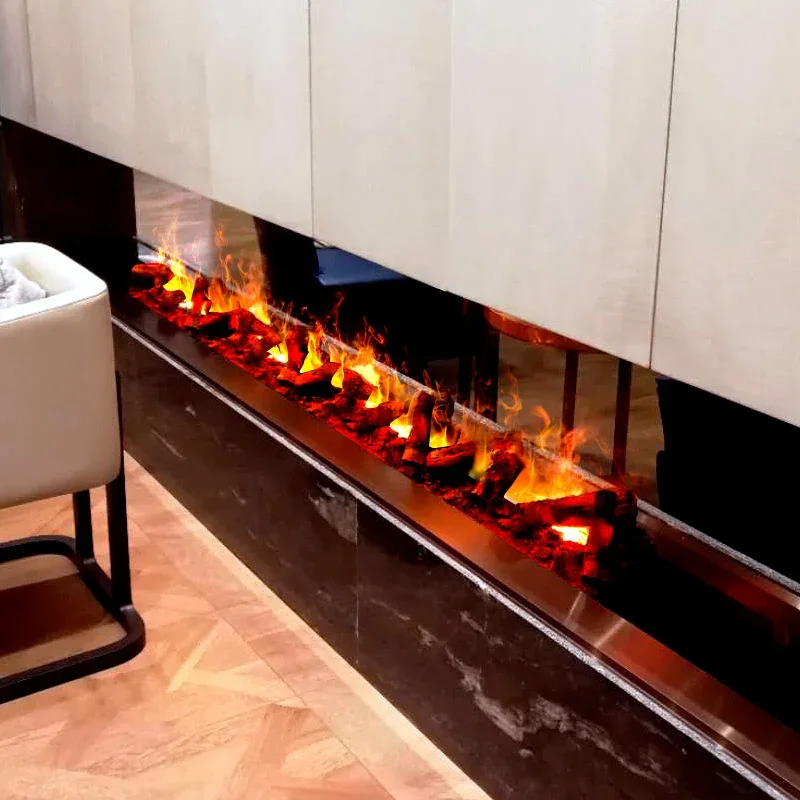 

3D embedded Atomized Fireplace RGB Bar Villa Simulated Charcoal Colorful Flame Humidifier Electronic Fireplace