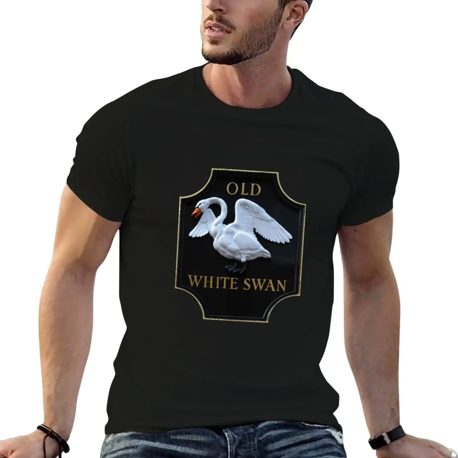 Old White Swan Pub Sign T-Shirt graphic shirts plus size tops Short sleeve tee mens vintage t shirts