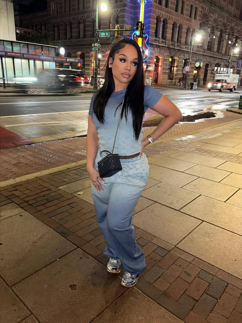 

STYLISH LADY Moon Printed Sports Tracksuits 2025 Autumn Women Short Sleeve T Shirt and Pant Suits Yoga Fitness 2 Piece Outfits