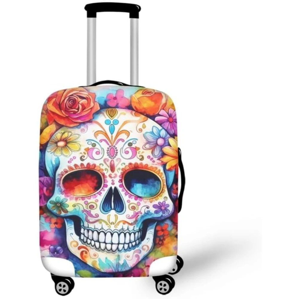 Day of the Dead Skull Luggage Covers Fits 18-32 Inch Colorful Halloween Skeleton Protector Covers Anti-Scratch Suitcase Cover