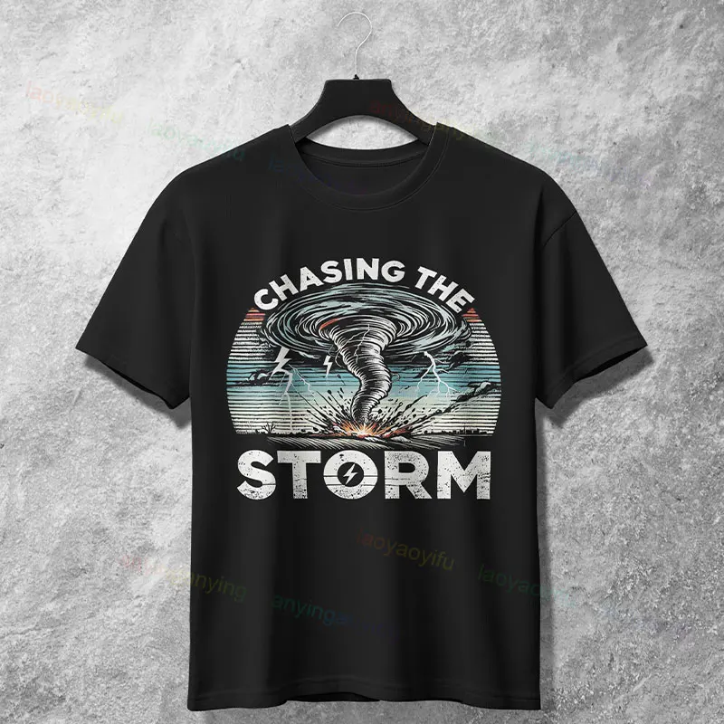 مضحك العاصفة المطارد المتطرفة الأرصاد الجوية تورنادو الفكاهة نمط الجرافيك تي شيرت القطن الخالص قصيرة الأكمام ملابس الشارع الشهير #6
