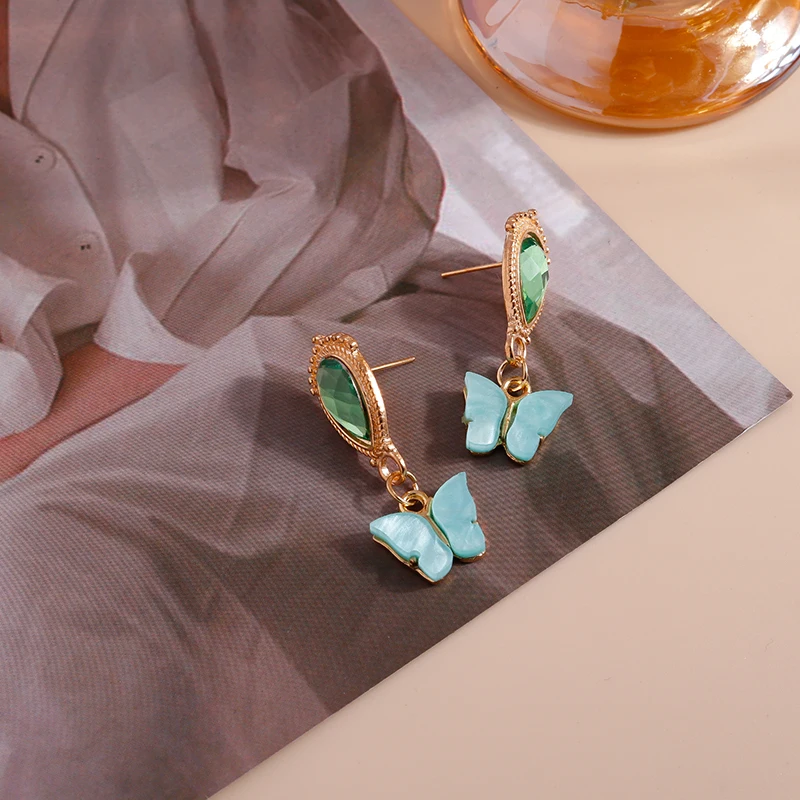 Elegante Kristall-Wassertropfen-Ohrstecker für Frauen, Niedliche Schmetterling-Hängeohrringe, Mädchen Party Festival Schmuck Geschenke – Detail 6