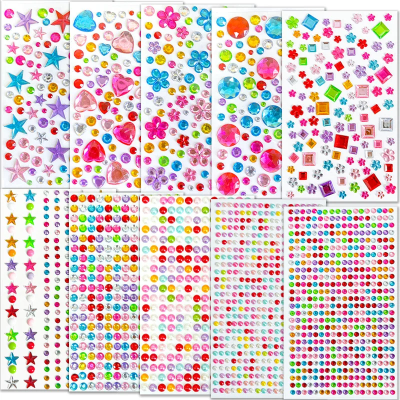 12 Sheets Self Adhesive Gem Rhinestones for Art Crafts Jewel Sticker Bling Stick on Gems and DIY Face Makeup Reward for Teachers