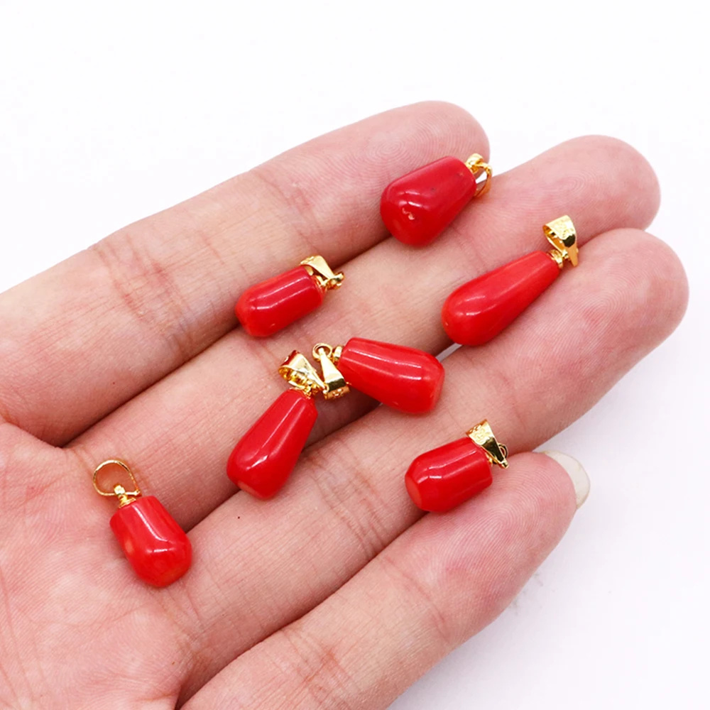 Small Teardrop Shaped Beads Red Dyed Coral  Pendant 9x20mm Diy Charm for Jewelry Making Necklace Earrings  Accessories