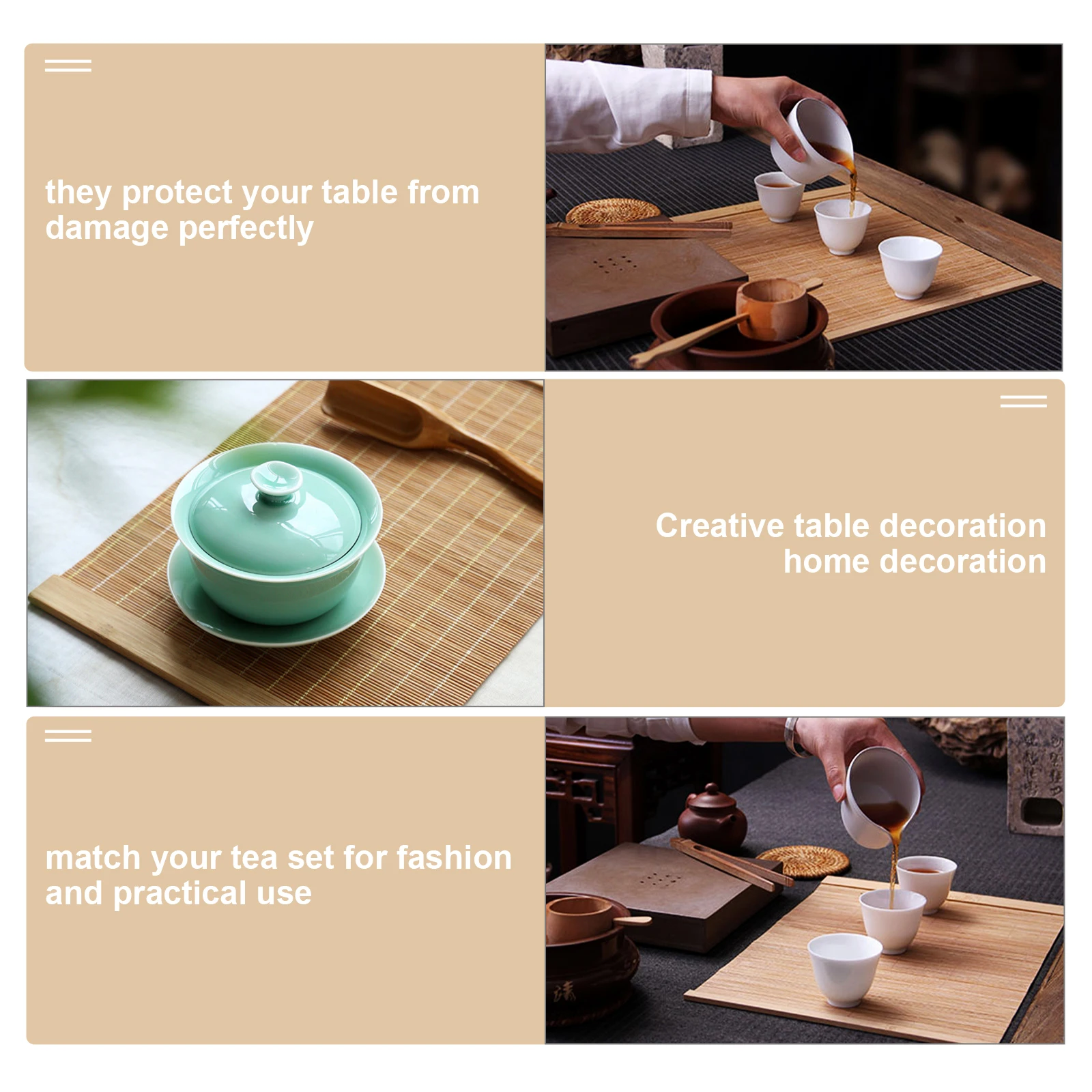 

2pcs Insulated Insulation Mat Table Place Mats Placemat Tableware Bamboo Material Dining Decor Table Decor Waterproof