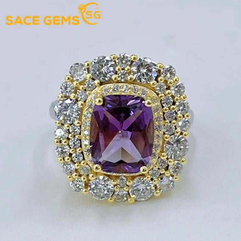 

SACE GEMS New 925 Sterling Silver Resizable 8*10MM Natual Amethyst Rings for Women Engagement Cocktail Party Fine Jewelry