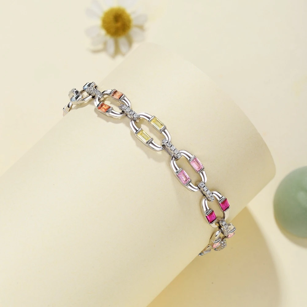 PuBang Fine Jewelry Sparkling Bracelet Solid 925 Sterling Silver Colorful Created Moissanite for Women Engagement Gift Wholesale