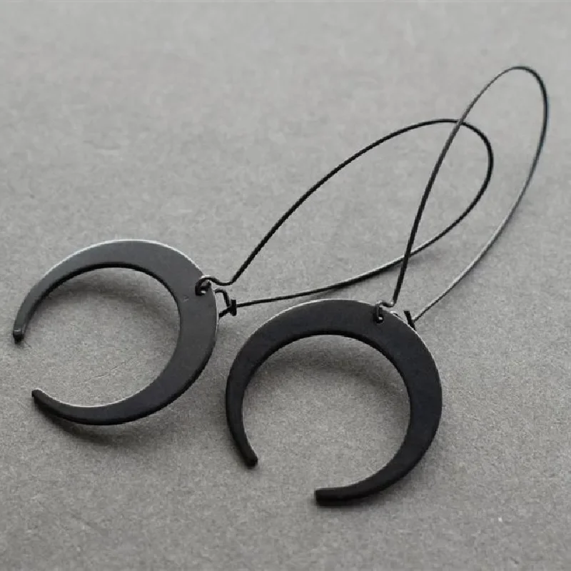 New Gothic Black Moon Crescent Earrings Celestial Phase Boho Witchy Hippie Jewelry Rock Punk Women Gift Pagan Statement Trend view 2
