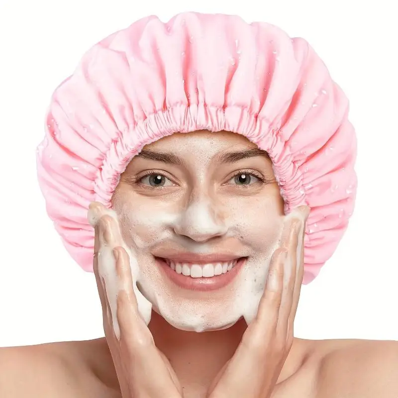 3 In 1 Women Waterproof Shower Cap Adjustable Polyester Absorbent Dry Hair Bath Cap With Elastic Band For Sleeping