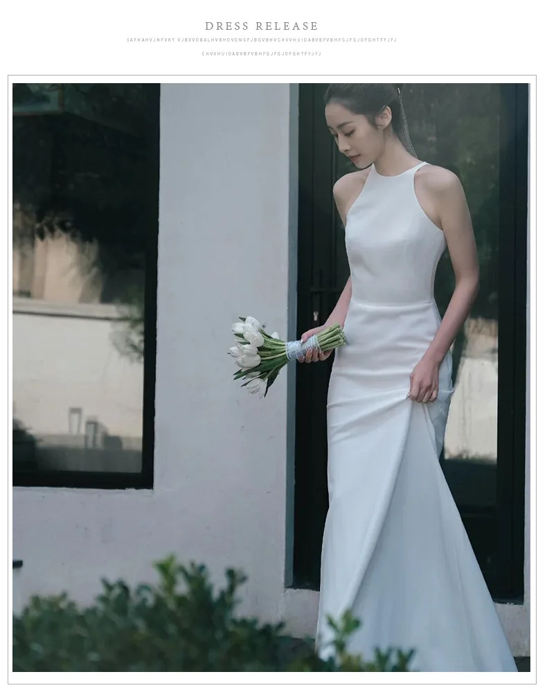 Wedding Dress New 2023 Bride Going Out Light Gown White Satin Simple Fishtail Dress Tailing Travel Photo Welcome Dress