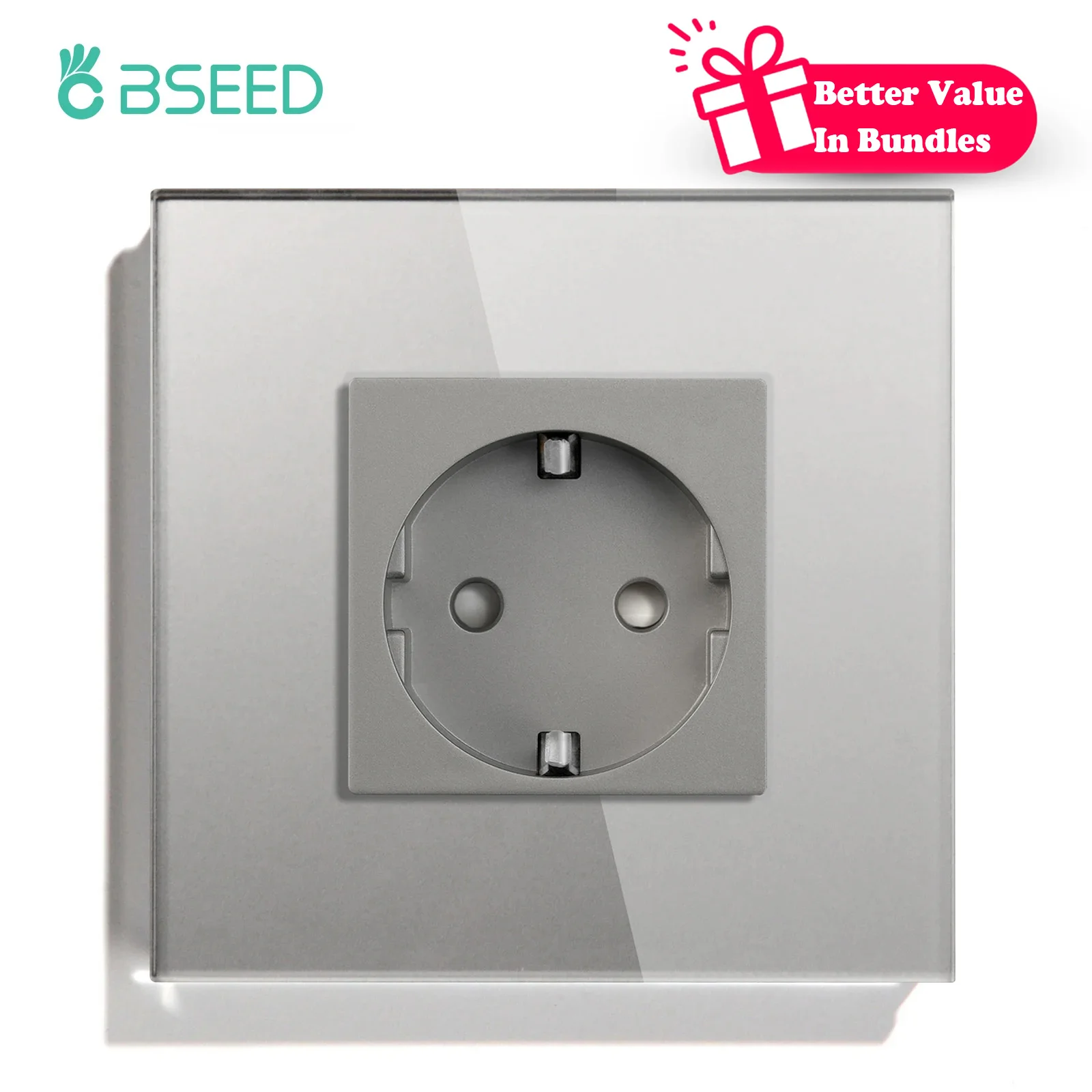 BSEED Wandsteckdose mit Glasrahmen, USB-C-Ladeanschluss, Einzelsteckdose 16A EU-Standard 110V - 240V, Typ-C Wandmontierte Steckdose