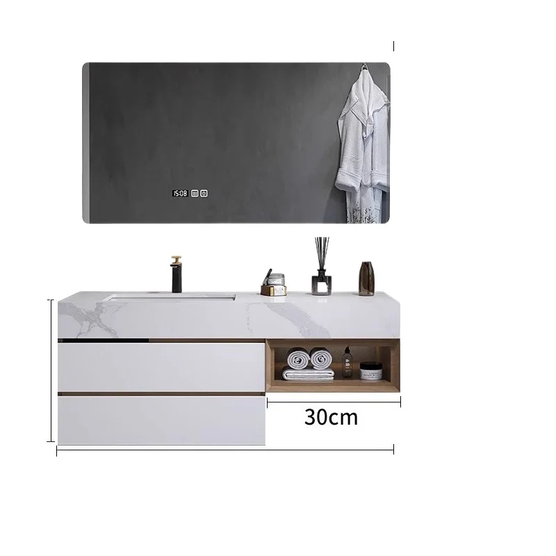 

Rock slab integrated basin modern simple bathroom cabinet combined bathroom washstand Nordic smart wash basin bathroom cabinet