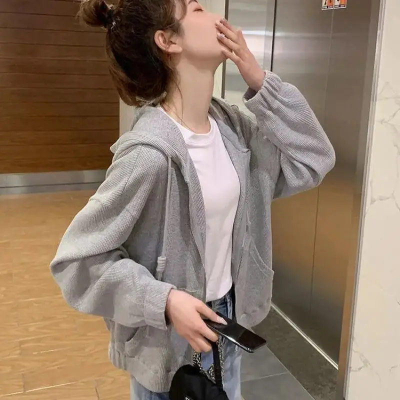 Korean Fashion Women's Hooded Sweatshirt Autumn New Item for Teenagers Loose and Versatile Casual Zipper Cardigan Student Tops