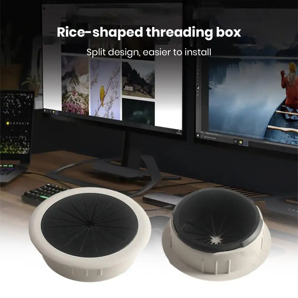 Desk Threading Box Plastic Decorative Cover for Computer Desk Threading Hole Round Rice-shaped Plate for Desktop Opening Wire