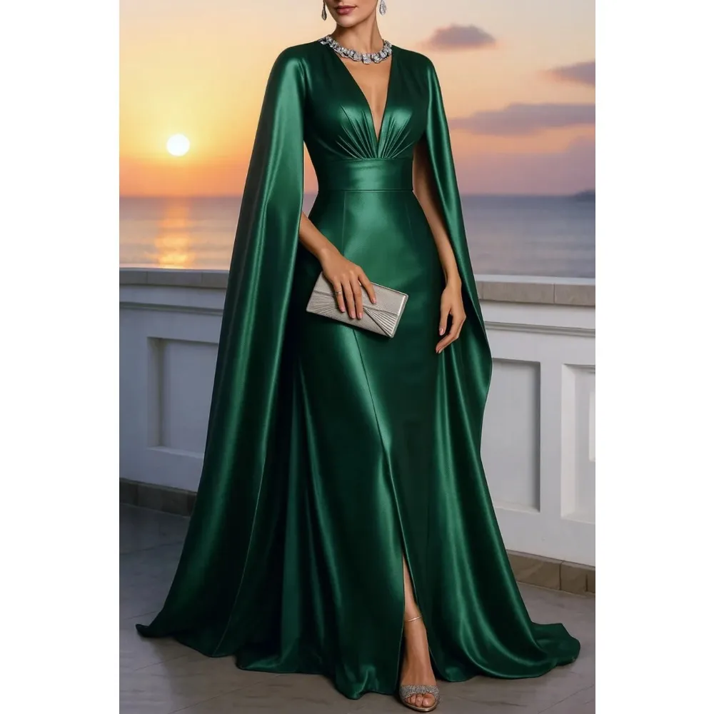 Customized Green Formal Mother of Birde Dresses 2026 with Cape Sleeves Women‘s Classic Party Attire Gowns Elegant Evening Dress
