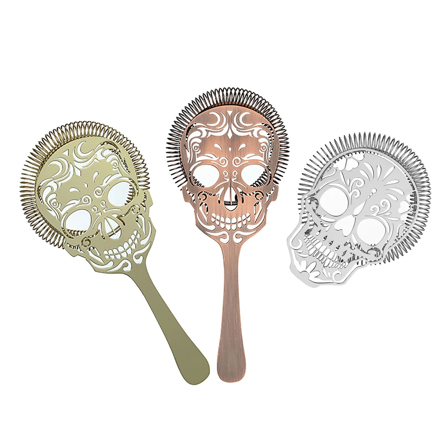 Cocktail Strainer Hawthorne Strainer with Skull Pattern Stainless Steel