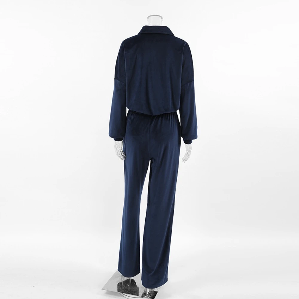 TWOTWINSTYLE, conjuntos informales de dos piezas con cremallera empalmada lisa para mujer, chaqueta de manga larga con solapa, pantalones con pliegues de retales, conjunto para mujer