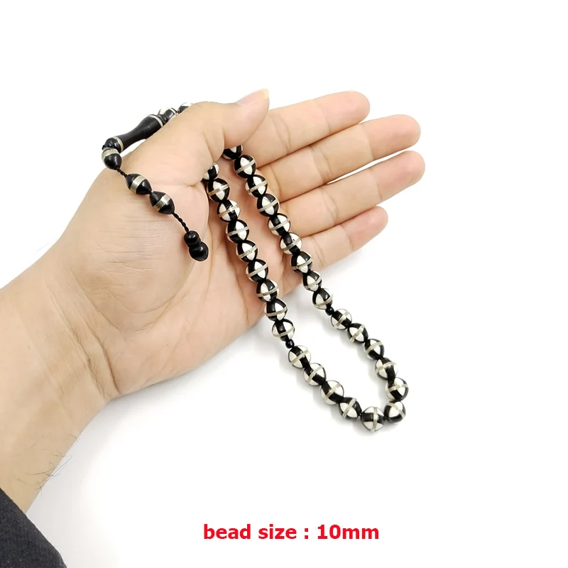 Tasbih Natural black kuka tree bead Inlaid silvers muslim Misbaha round 33 prayer beads Ramadan Eid gift