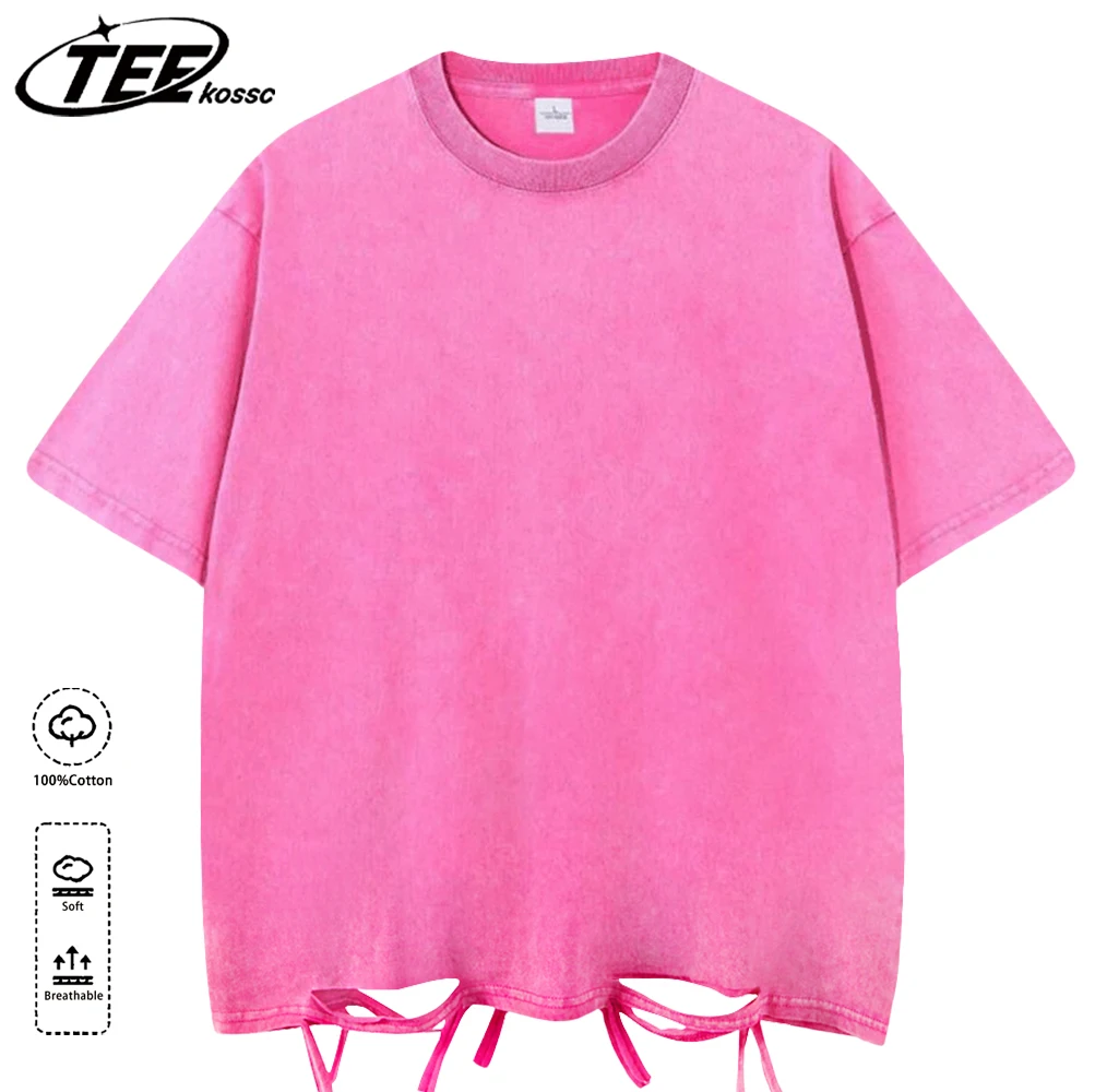 230g Baumwolle Retro Punk T-Shirt Drop Schulter Ärmel Männer Frauen Vintage Kurzarm T-Shirts einfarbige Hip Hop lose T-Shirts – Detail 18