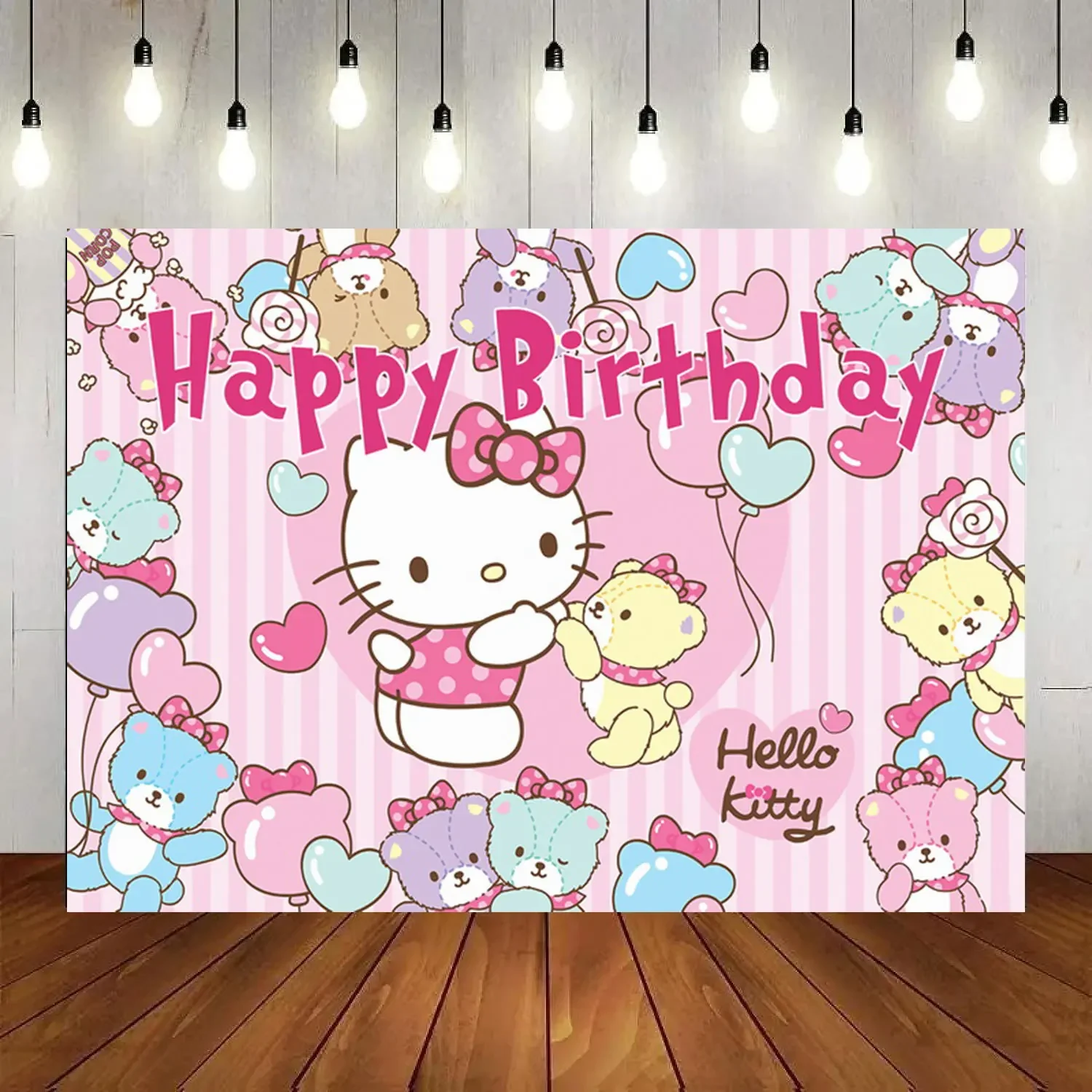 Hello Kitty Theme Photography Cartoon Backdrop Birthday Party Decor Cartoon Photo Background Party Banner Supplies